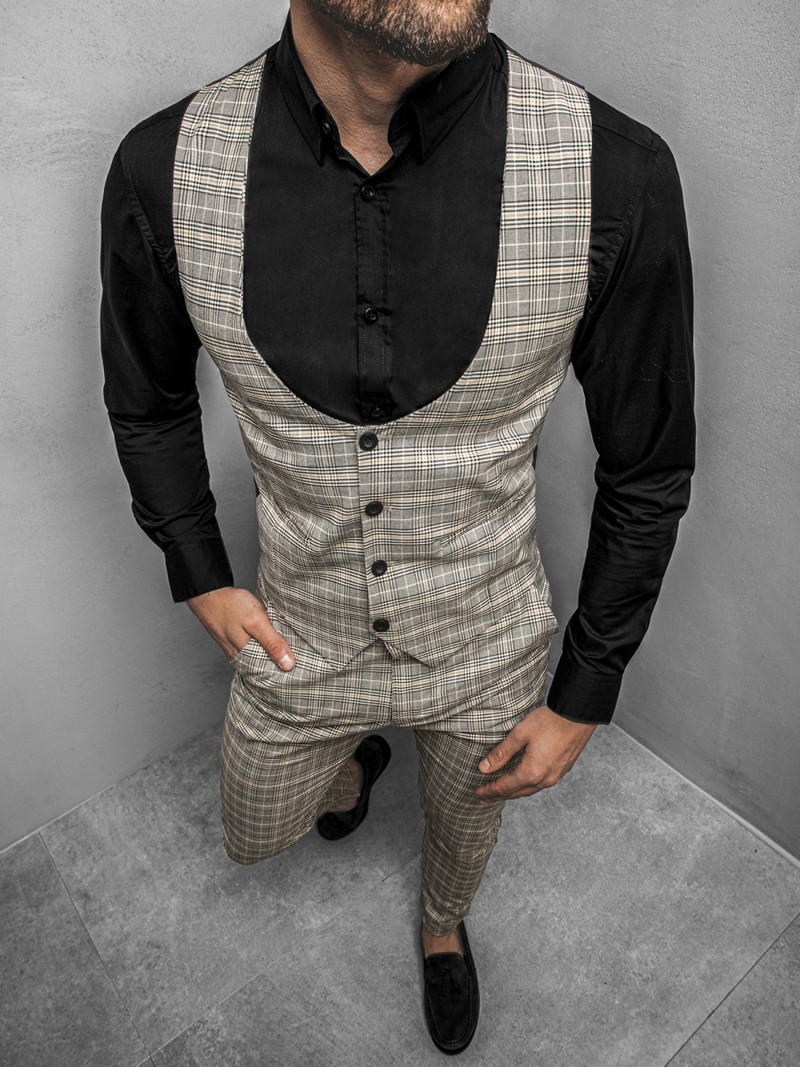 Komplet męski - kamizelka I spodnie chino beżowy OZONEE DJ/5555