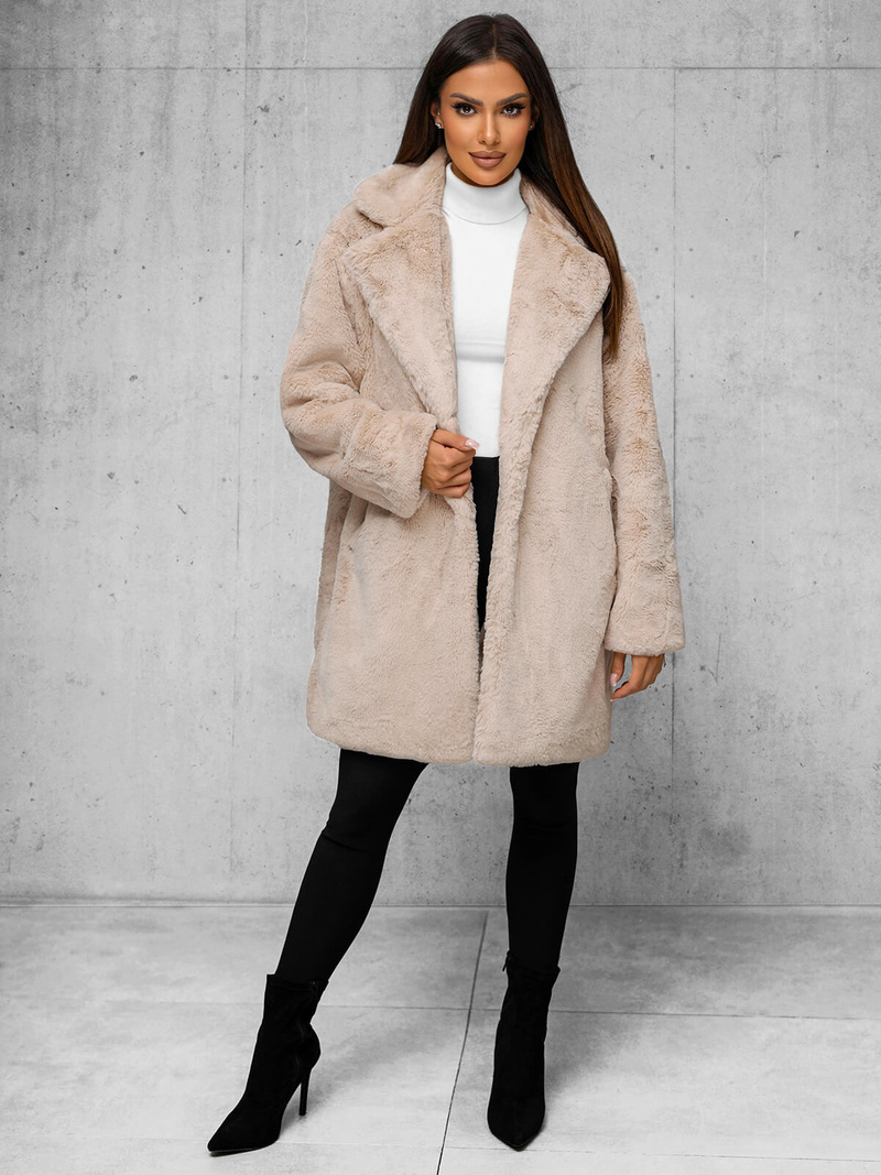 Kurtka zimowa damska z futerkiem beżowa OZONEE JS/11Z8168Z