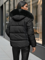 Kurtka zimowa damska z futerkiem czarna OZONEE O/16M9179/392