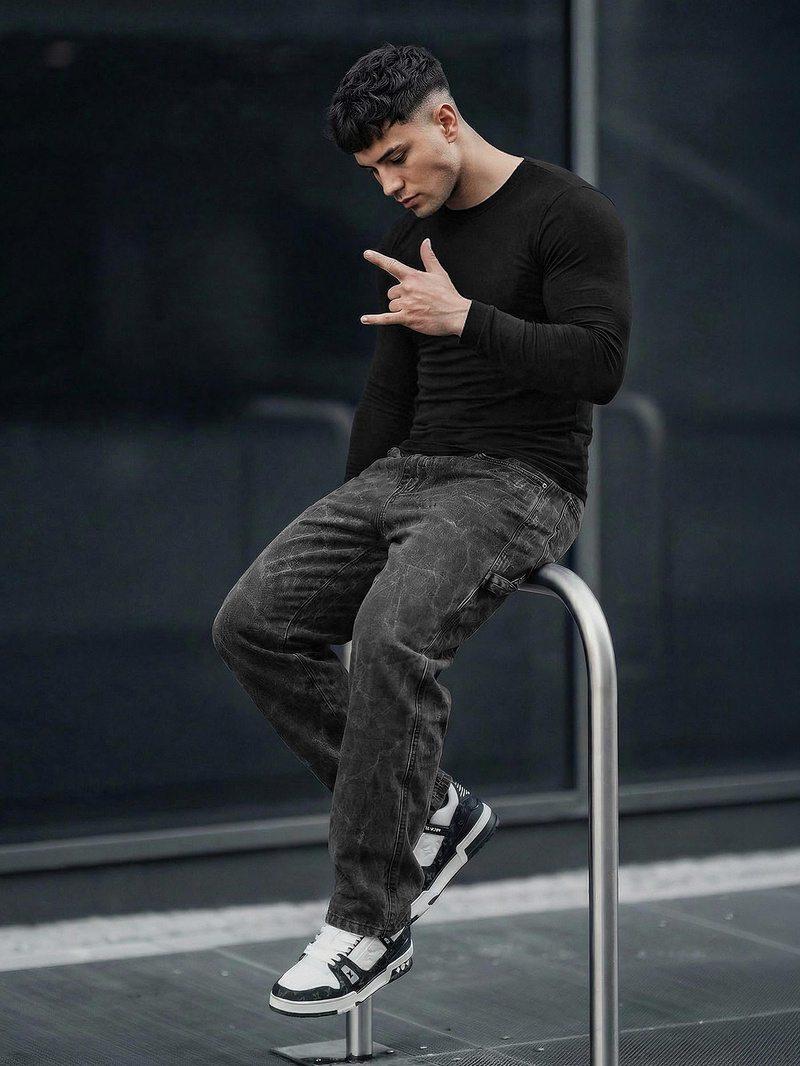 Spodnie jeansowe męskie wide leg grafitowe OZONEE O/KK2828/5Z