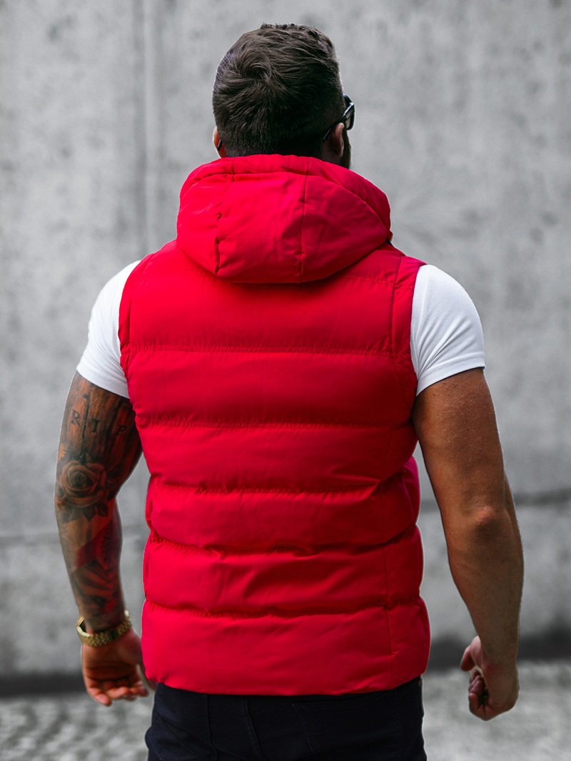Kamizelka męska pikowana z kapturem czerwona OZONEE JS/5M758/270