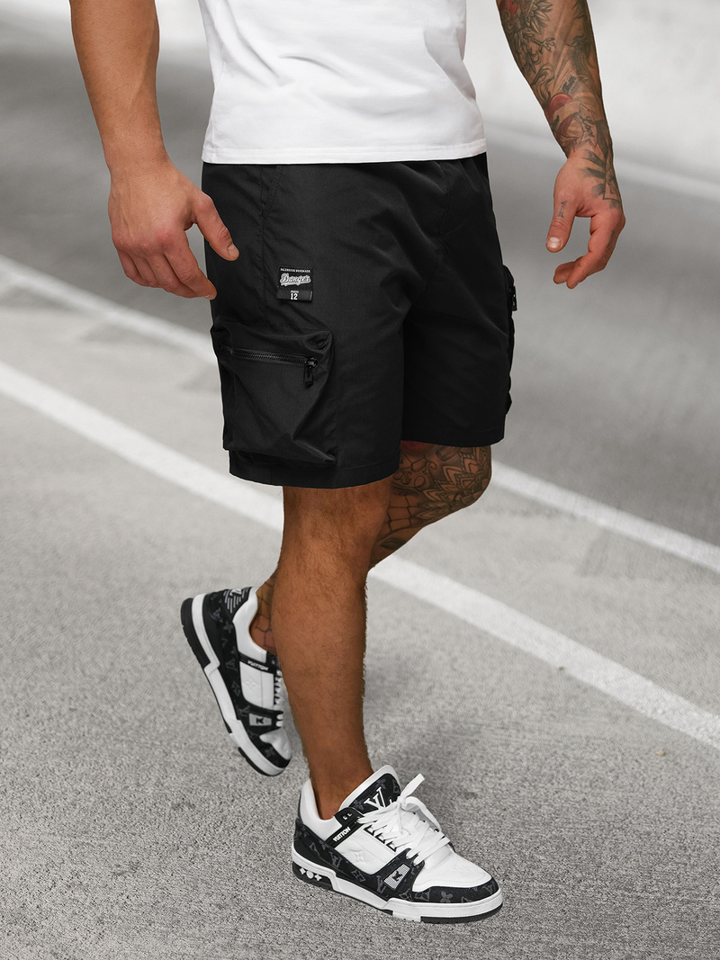 Spodenki męskie cargo z kieszeniami czarne OZONEE JS/27K6539/3