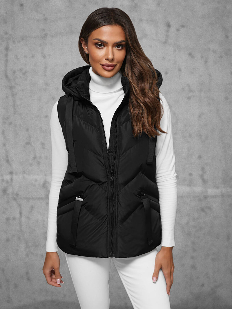 Стьобаний жіночий жилет чорний OZONEE JS/5M3176/392