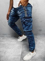 Spodnie jeansowe joggery męskie niebieskie OZONEE O/TF068