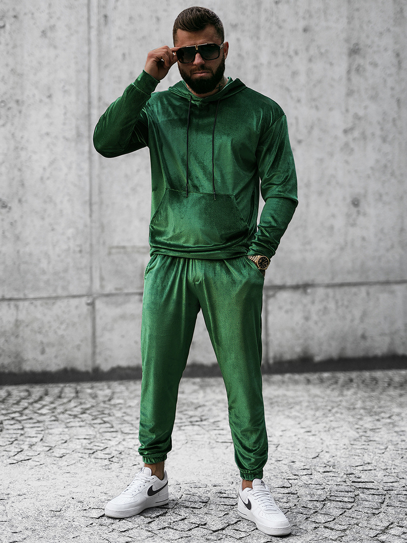 Komplet dresowy męski welurowy zielony OZONEE O/D7517