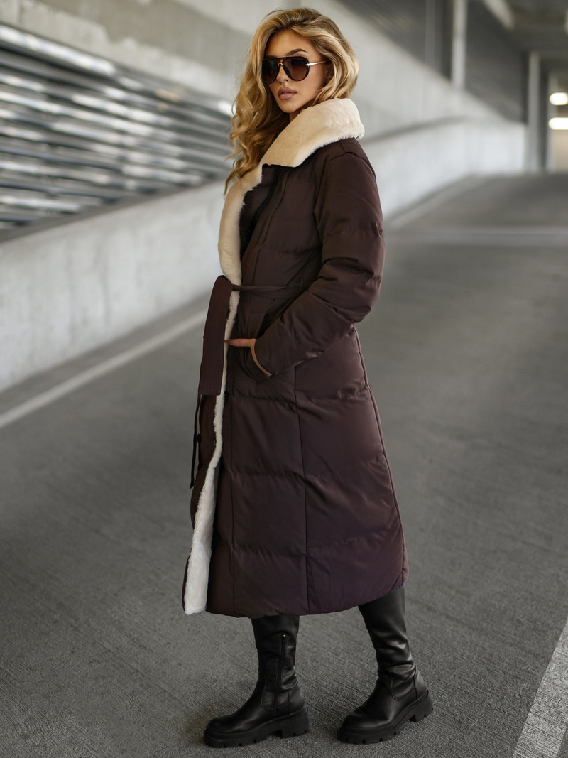 Płaszcz zimowy damski pikowany czekoladowy OZONEE JS/16M9168/158