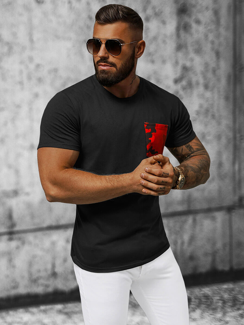 T-shirt męski czarno-czerwony OZONEE JS/8T85/5Z
