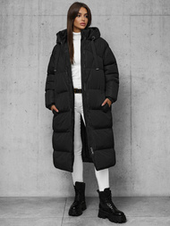 Kurtka zimowa damska długa pikowana czarna OZONEE JS/5M3163/392Z