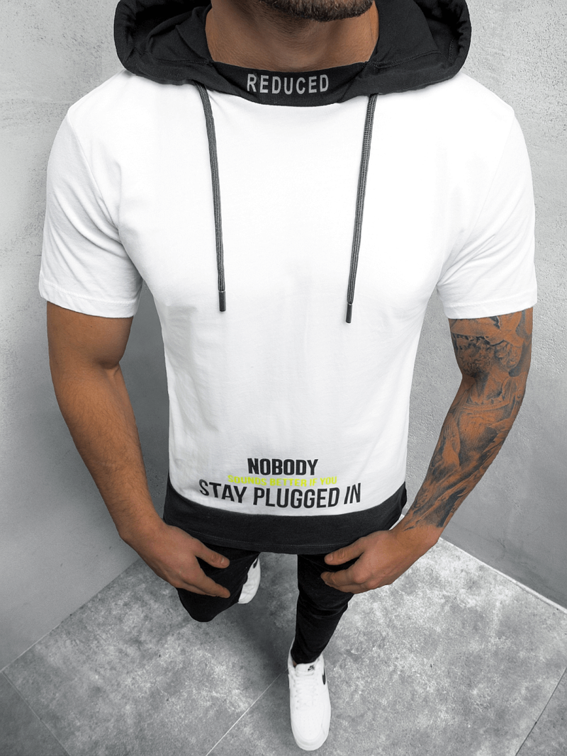 T-Shirt z kapturem męski biały OZONEE MR/20178