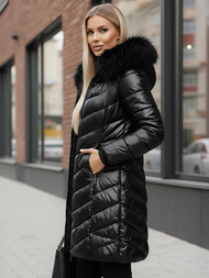 Kurtka zimowa damska długa z futerkiem czarna OZONEE JS/16M9100/392Z