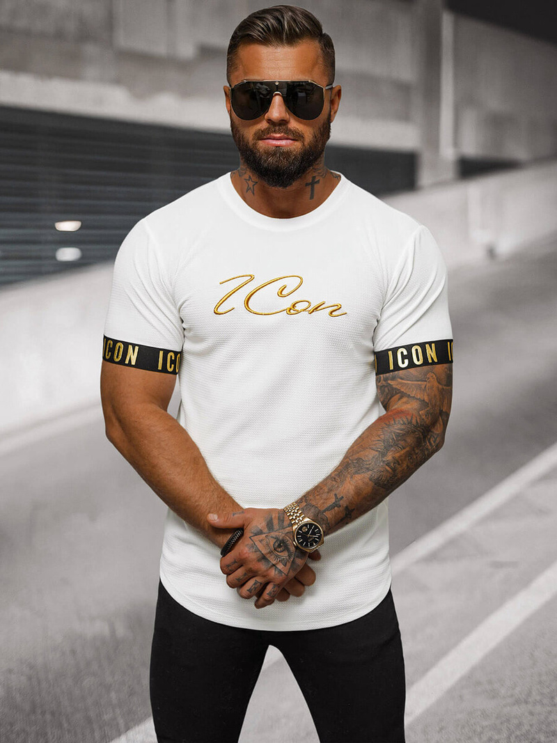 T-shirt męski biało-złoty OZONEE O/T7578