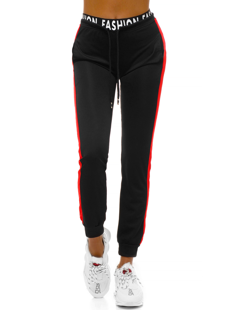 Spodnie dresowe damskie czarno-czerwone OZONEE O/82316