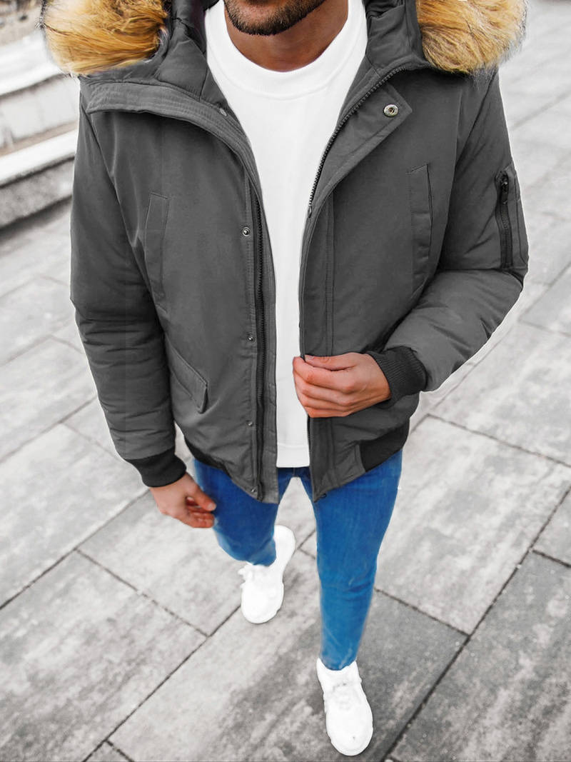 Kurtka zimowa męska z futerkiem szara OZONEE JS/M2019/105