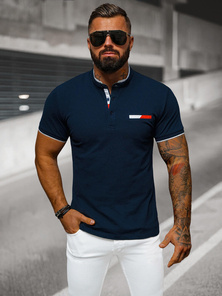 Koszulka męska polo ze stójka granatowa OZONEE O/DA711