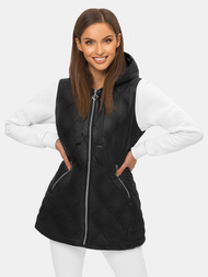 Kamizelka damska długa pikowana z kapturem czarna OZONEE N/7006/1