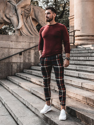 Spodnie męskie chino materiałowe granatowo-czerwone OZONEE DJ/5587