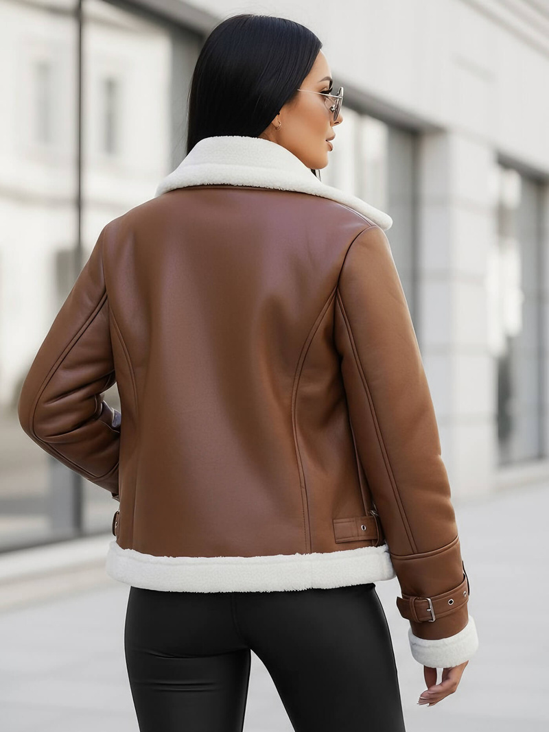 Жіноча шкіряна куртка kоричнева OZONEE JS/11Z8177Z
