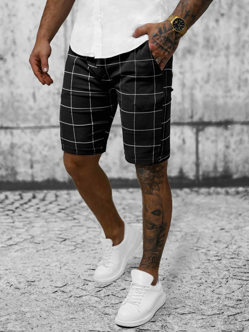 Spodenki męskie chino w kratę czarne OZONEE O/P4138