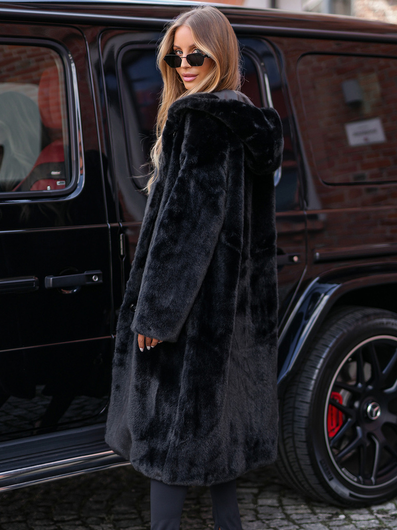 Kurtka zimowa damska długa futrzana czarna OZONEE JS/11Z8250