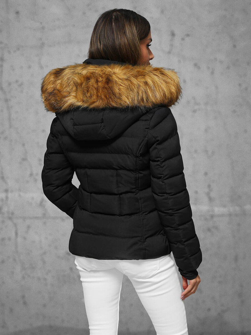 Kurtka zimowa damska z futerkiem czarno-brązowa OZONEE JS/5M768/392