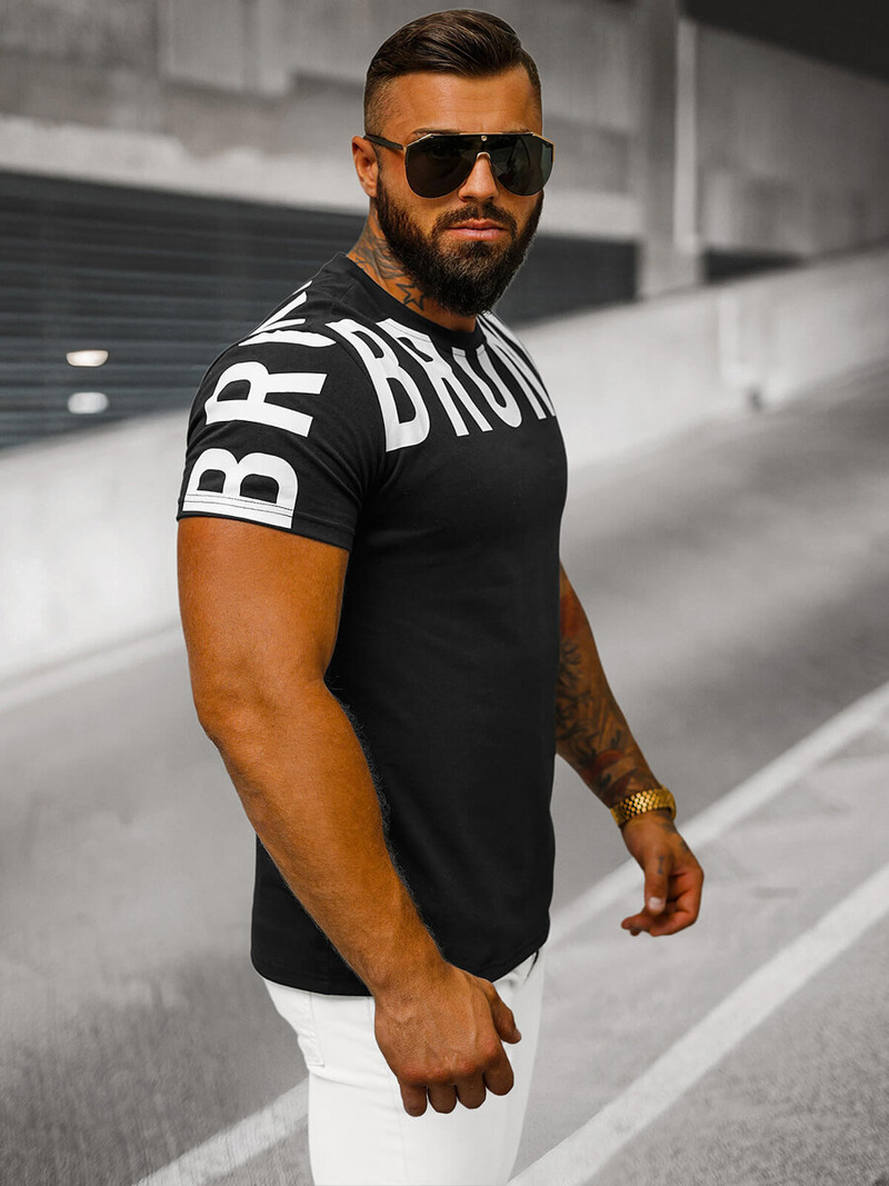 T-shirt męski czarny OZONEE O/8T1265/3