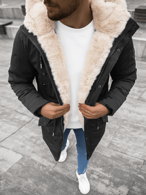 Kurtka zimowa męska parka z futerkiem czarna OZONEE JS/22M117/1