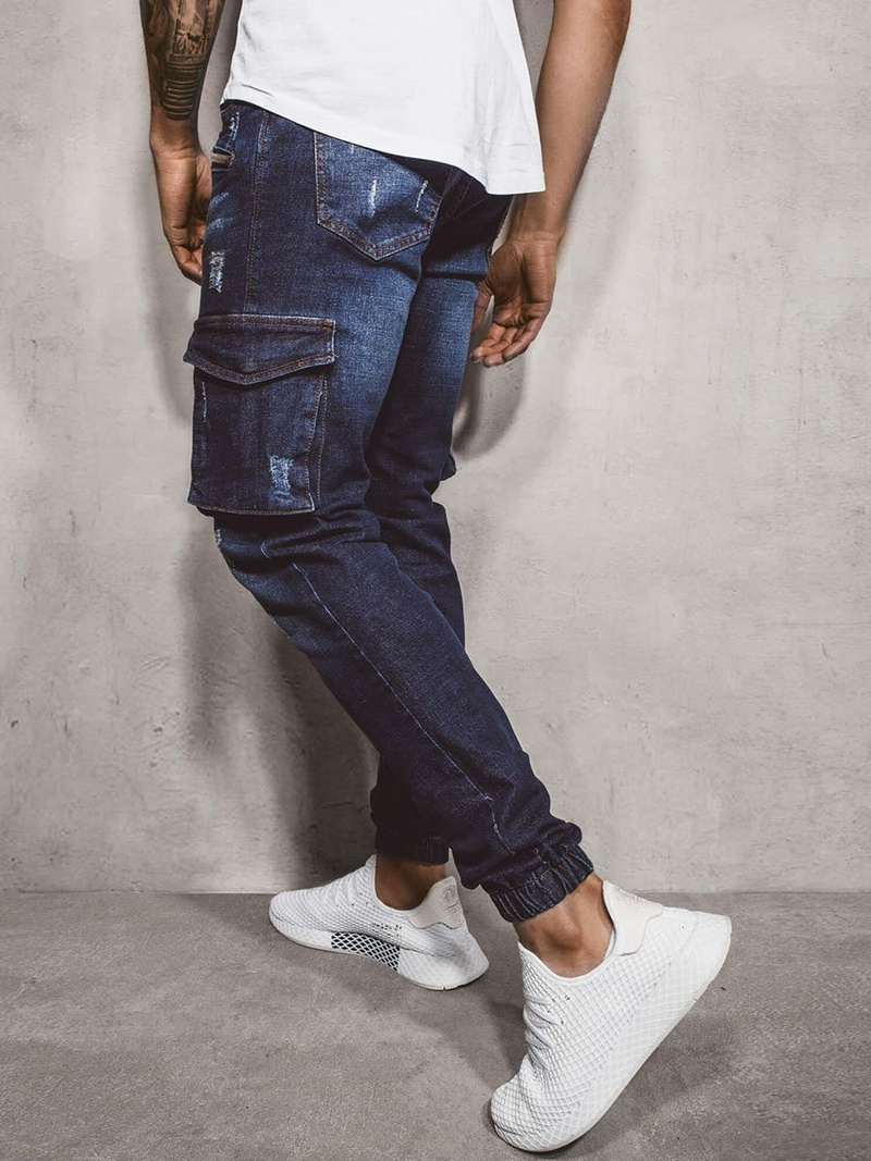 Spodnie jeansowe joggery męskie ciemno-niebieskie OZONEE G/3002