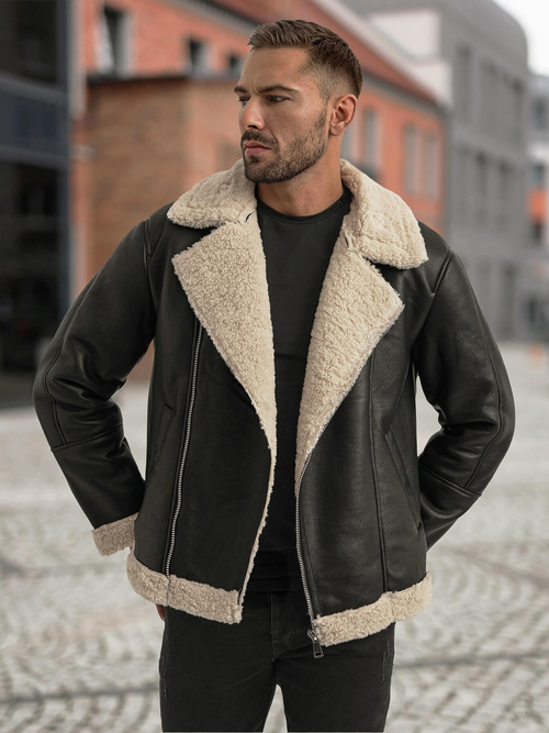 Куртка шкіряна чоловіча Чорна OZONEE JS/11Z8273