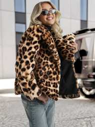 Kurtka zimowa damska futrzana beżowo-brązowa OZONEE JS/61M8500/158