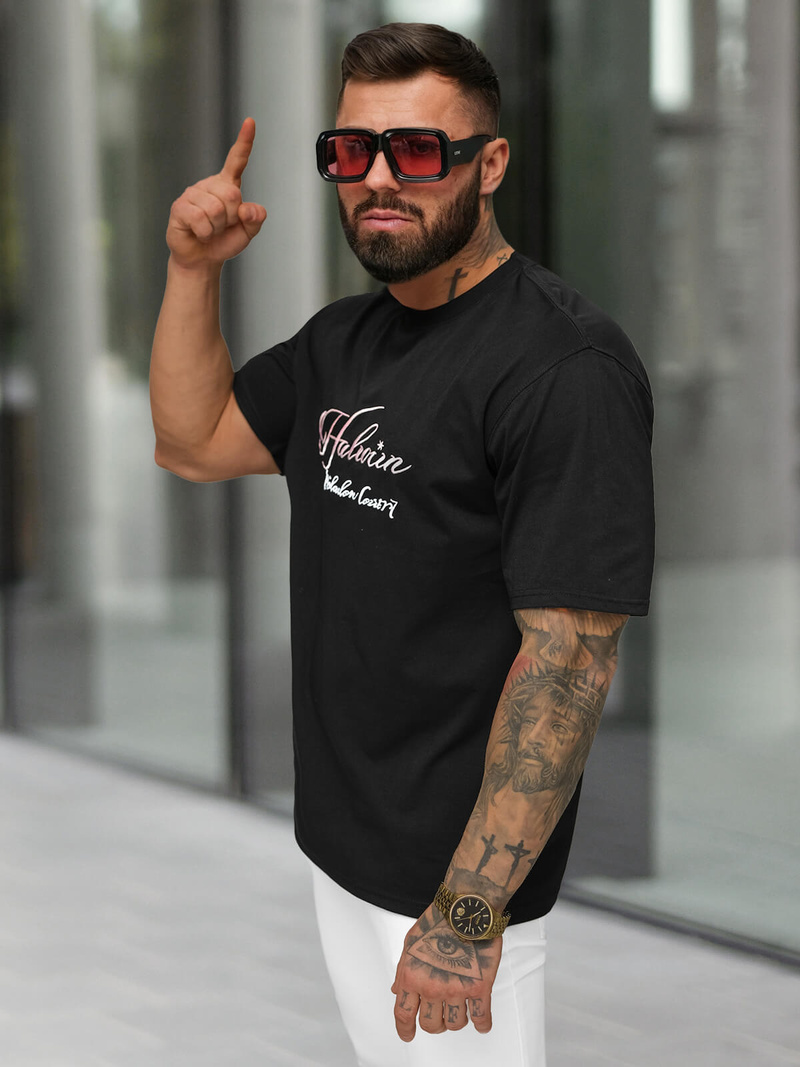 T-shirt męski loose fit czarny OZONEE O/YN2/632