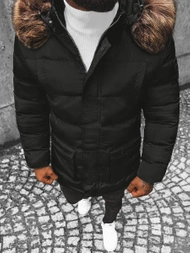 Kurtka zimowa męska pikowana z futerkiem czarna OZONEE JS/M50/392