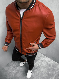 Kurtka przejściowa skórzana męska bomberka bordowa OZONEE N/6707