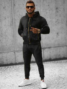 Komplet dresowy męski welurowy czarny OZONEE O/12137