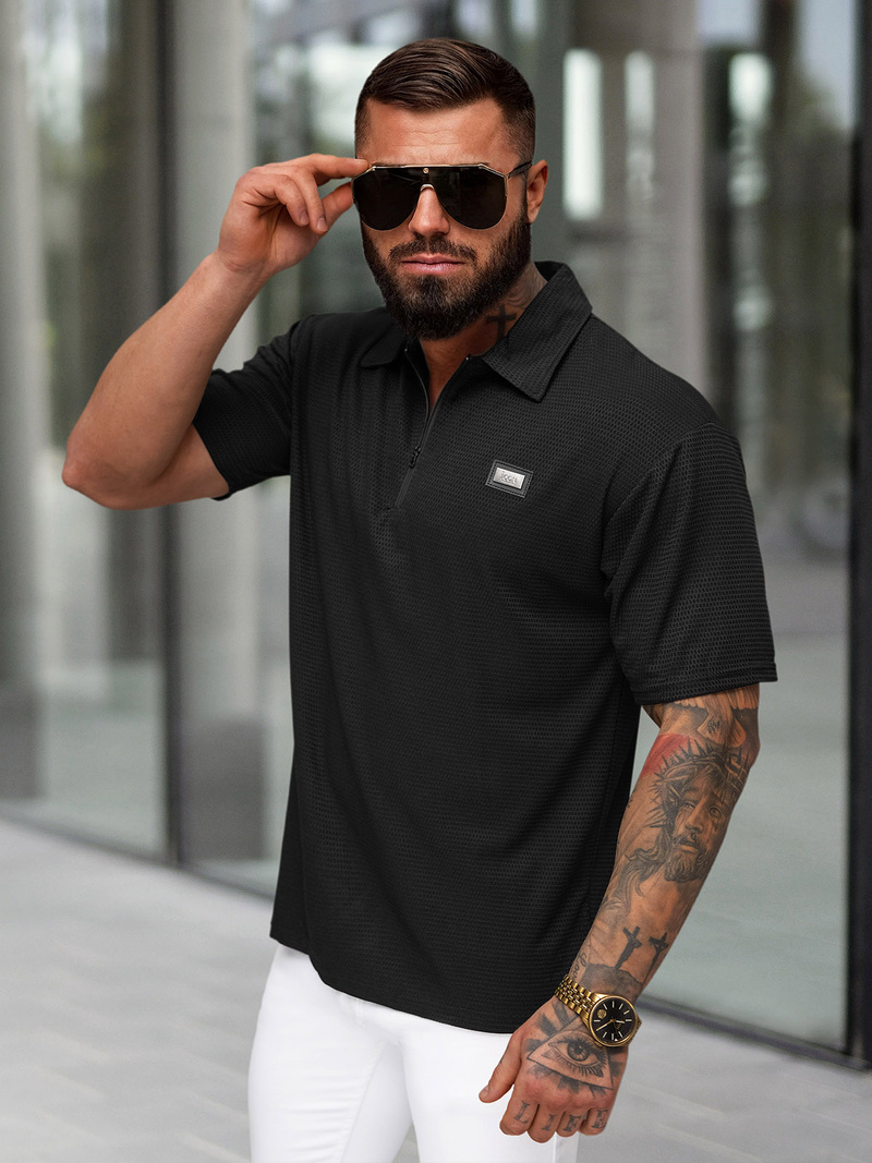 Koszulka męska polo czarna OZONEE O/YN2/593