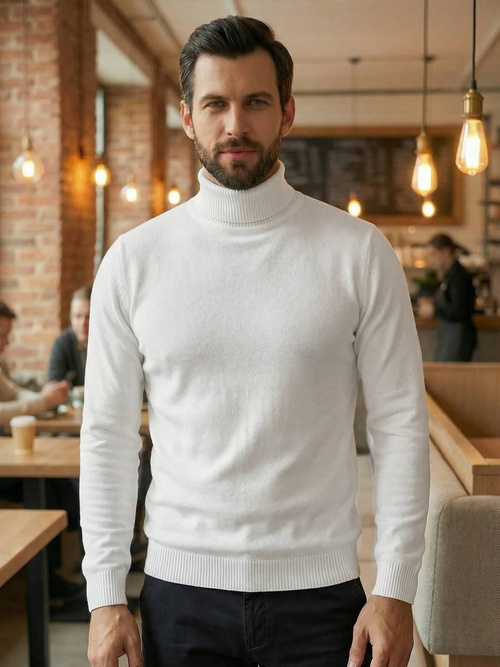 Sweter męski golf biały OZONEE JS/59B3603/1