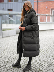 Kurtka zimowa damska długa pikowana czarna OZONEE JS/5M3163/392Z