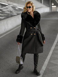 Płaszcz damski z futerkiem czarny OZONEE JS/61M8509/392