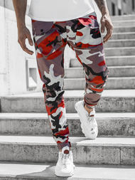 Spodnie męskie chino joggery bordowo-beżowe OZONEE G/11144