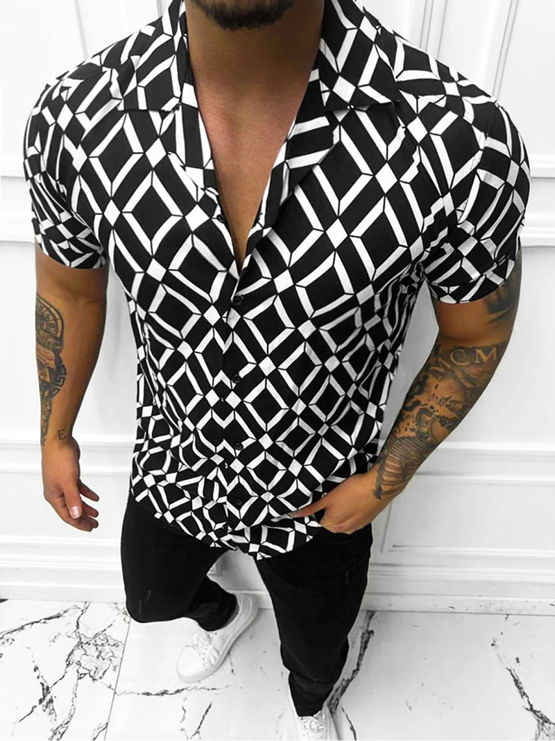 Koszula męska z krótkim rękawem czarno-biała OZONEE E/1400/227