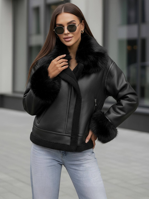 Kurtka zimowa damska z kożuchem czarna OZONEE JS/61M8505/392Z