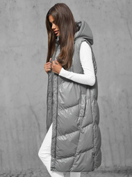 Kamizelka damska długa skórzana szara OZONEE JS/5M3183/105