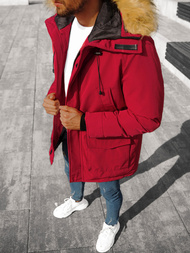 Kurtka zimowa męska parka z futerkiem bordowa OZONEE JB/JP1173/7Z