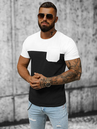 T-shirt męski biało-czarny OZONEE JS/8T91/3Z