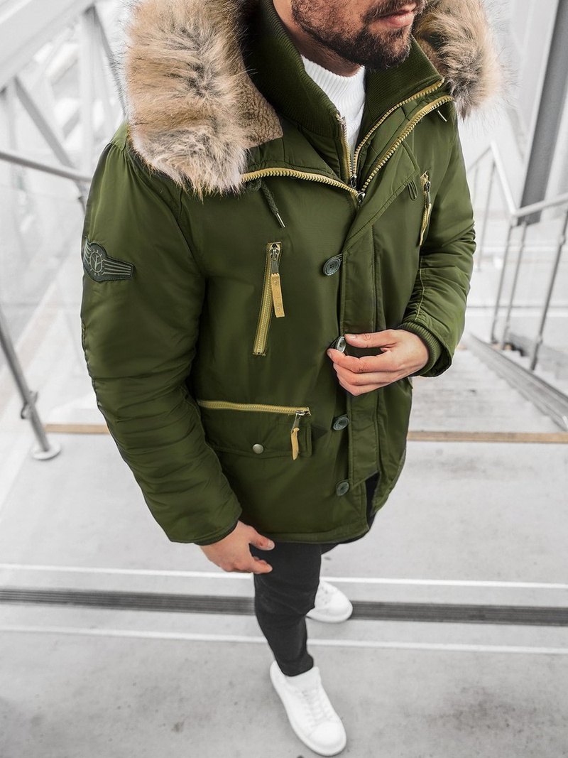 Kurtka zimowa męska parka z futerkiem khaki OZONEE JB/X1045KZ