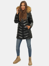 Kurtka zimowa damska z futerkiem czarno-brązowa OZONEE JS/M778/392A