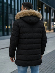 Kurtka zimowa męska pikowana z futerkiem czarna OZONEE JS/5M3122/392Z