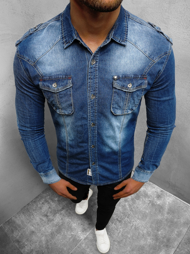 Koszula męska jeansowa niebieska OZONEE NB/MC701B