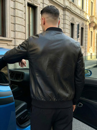 Kurtka skórzana męska bomberka czarna OZONEE JS/11Z8105Z