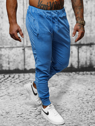 Spodnie dresowe męskie welurowe niebieskie OZONEE JS/8K1172/17