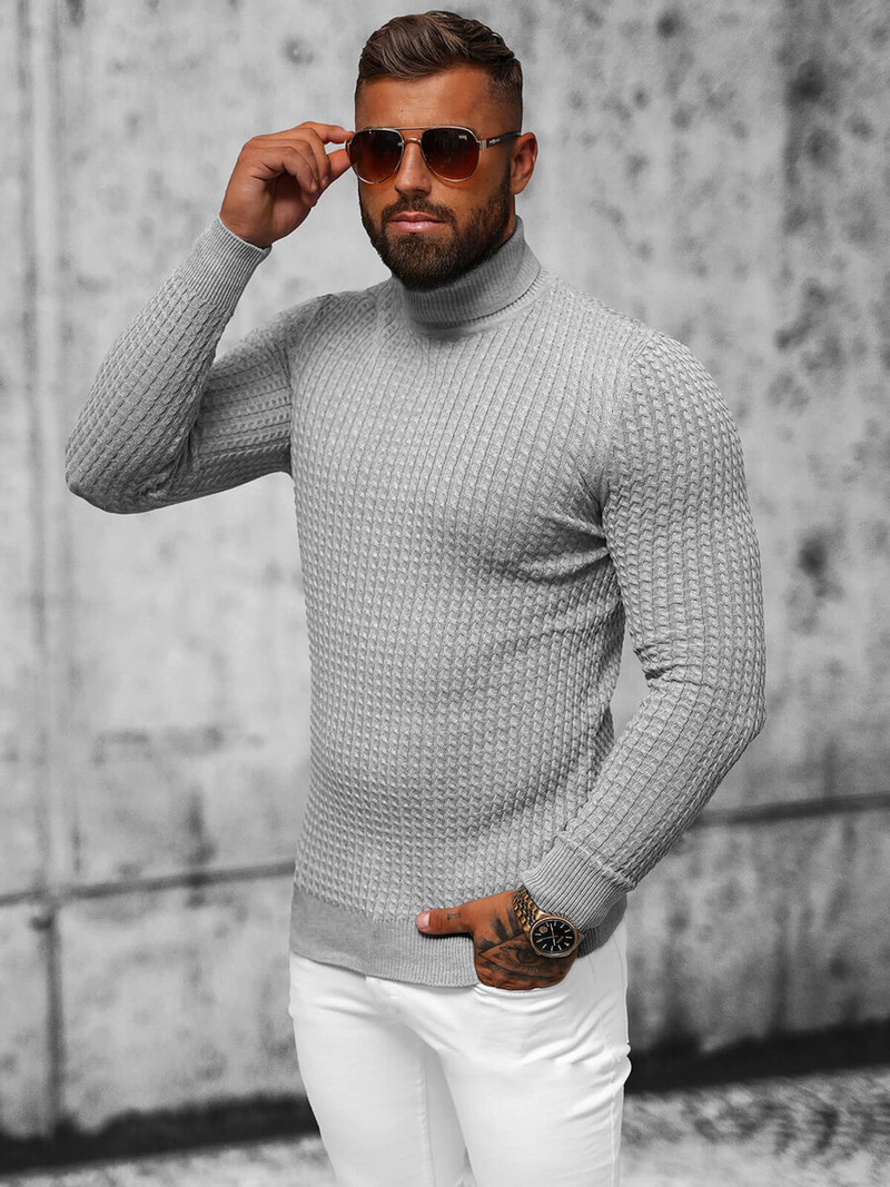 Sweter męski golf szary OZONEE L/1539Z